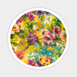 Vintage floral garden, shabby chic, vintage botanical, flowers illustration, yellow vintage floral pattern Magnet